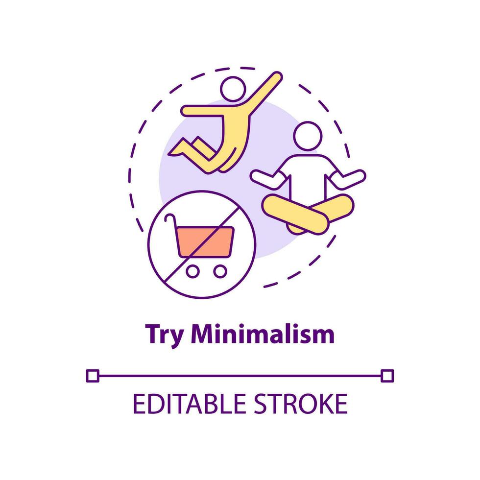 Try minimalism concept icon. Self-compassion exercise abstract idea thin line illustration. Minimalist lifestyle. Isolated outline drawing. Editable stroke. vector