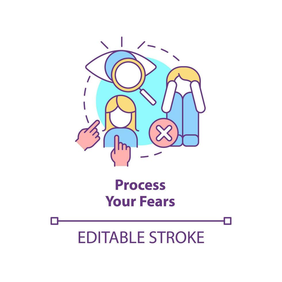 Process your fears concept icon. Self-care strategy abstract idea thin line illustration. Overcome phobias, panic attacks. Isolated outline drawing. Editable stroke. vector