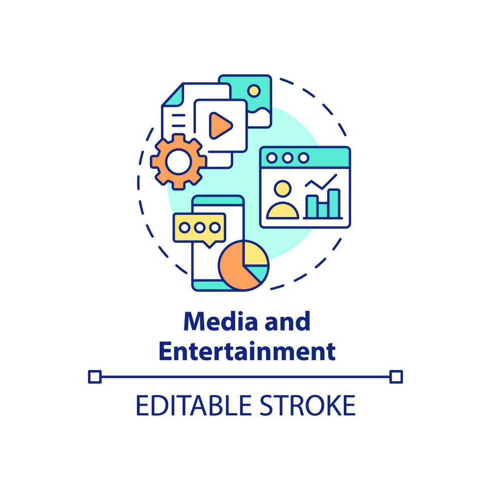 Media and entertainment concept icon. Big data application abstract idea thin line illustration. Content optimization. Isolated outline drawing. Editable stroke. vector