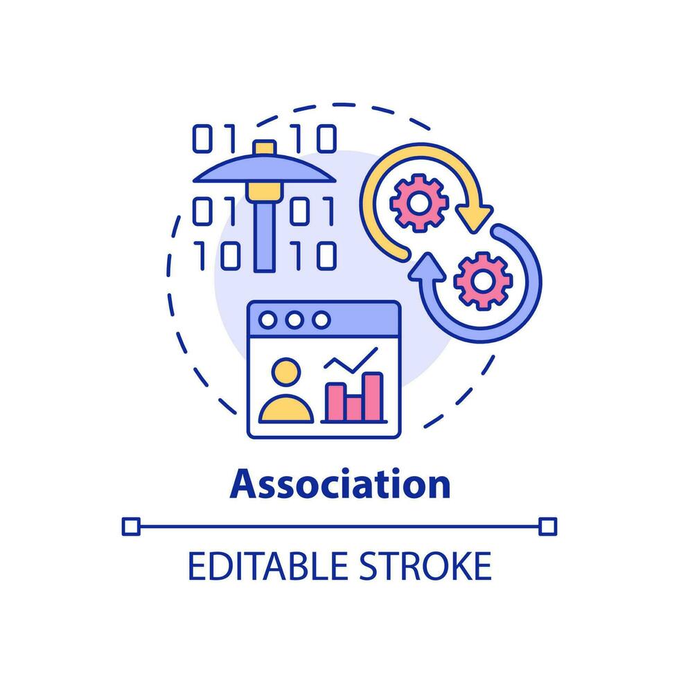 Association concept icon. Data mining technique abstract idea thin line illustration. Machine learning. Market analysis. Isolated outline drawing. Editable stroke. vector