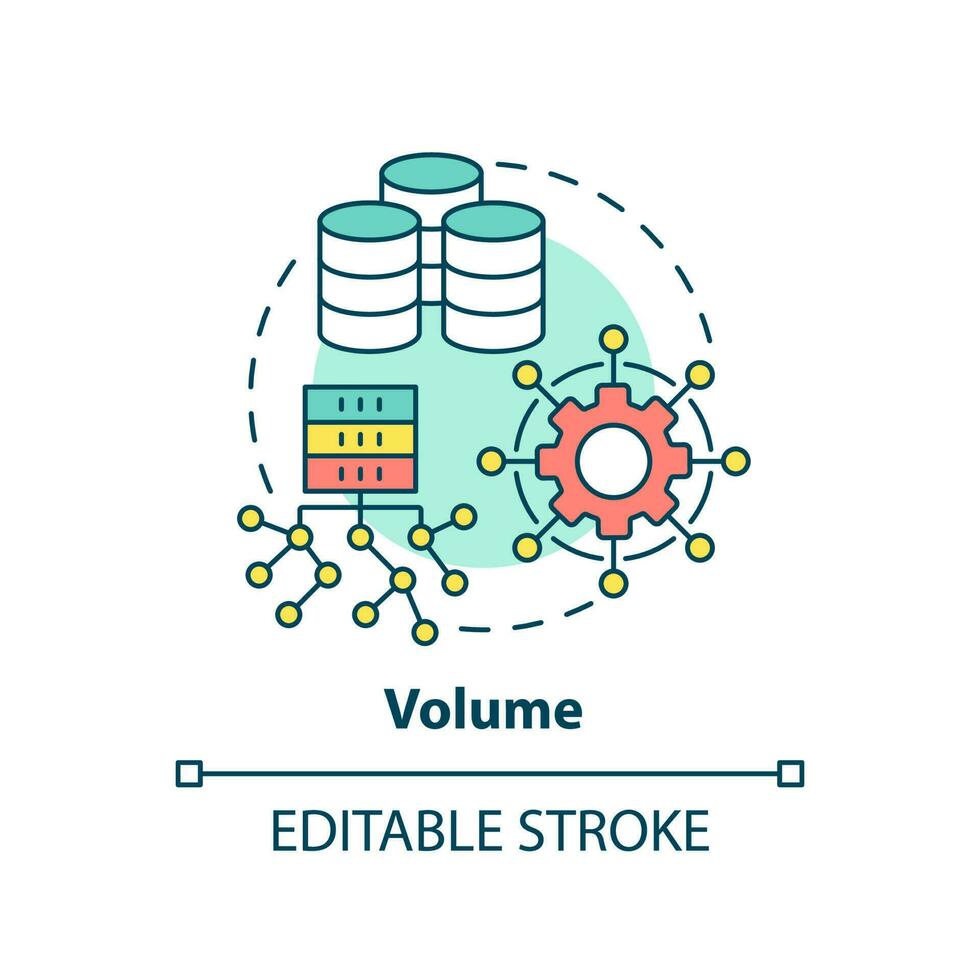 Volume concept icon. Big data characteristic abstract idea thin line illustration. Size of collected and stored data. Isolated outline drawing. Editable stroke. vector