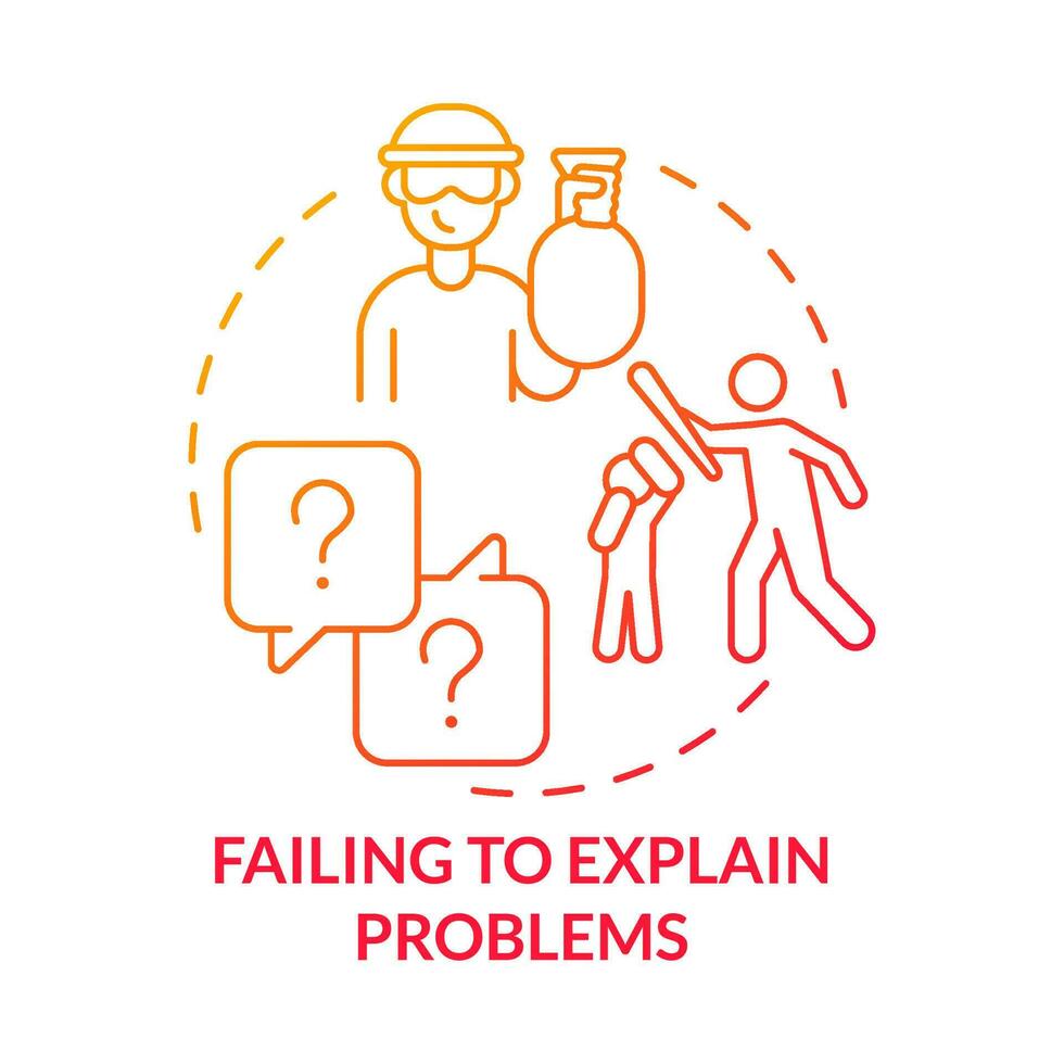 Failing to explain problems red gradient concept icon. Disadvantage of social institutions abstract idea thin line illustration. Isolated outline drawing vector