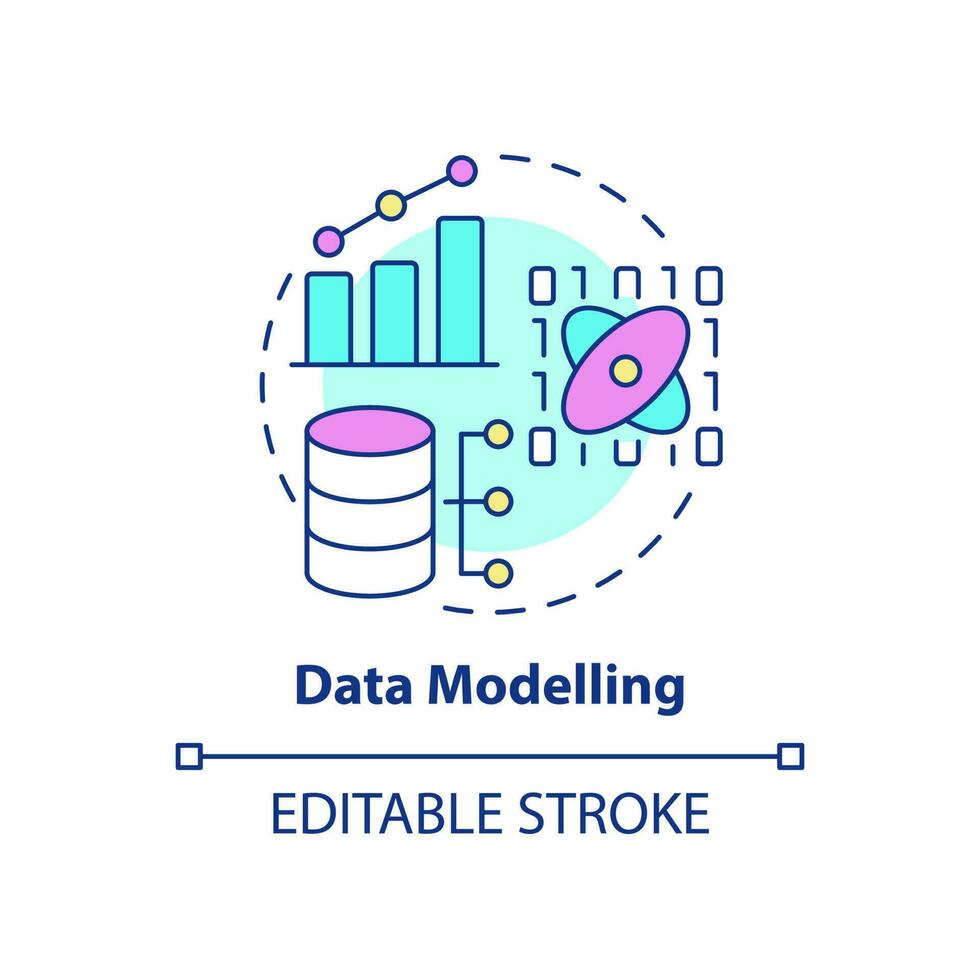 Data modelling concept icon. Data mining process abstract idea thin line illustration. Machine learning algorithms. Isolated outline drawing. Editable stroke. vector