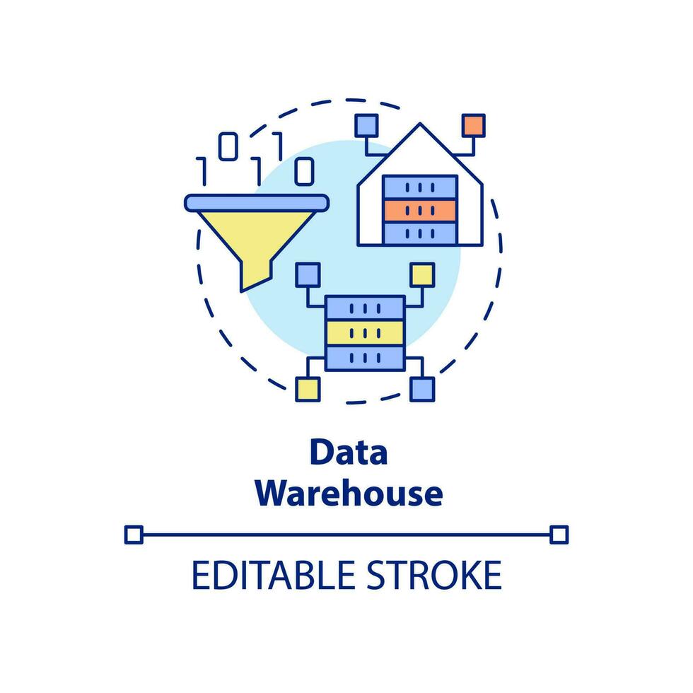 Data warehouse concept icon. Information repository abstract idea thin line illustration. Data management system. Isolated outline drawing. Editable stroke. vector