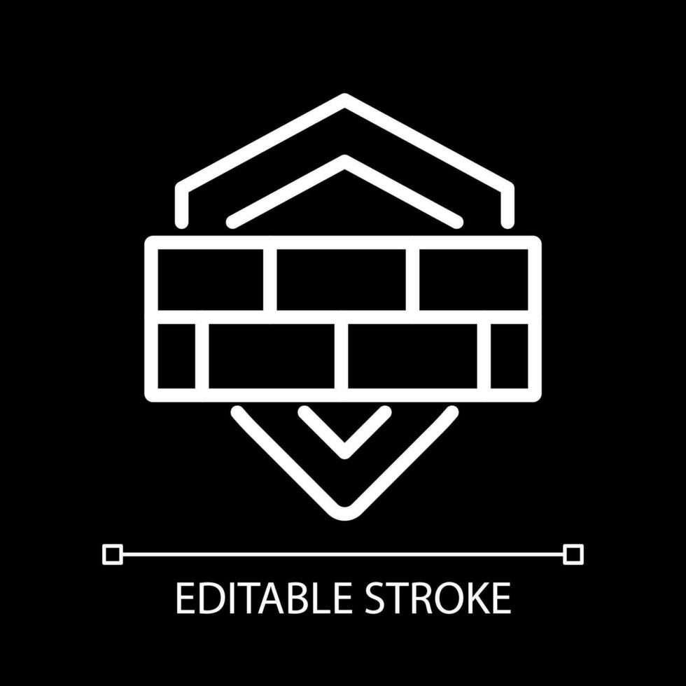 Firewall pixel perfect white linear icon for dark theme. Network security system. Attack prevention. Thin line illustration. Isolated symbol for night mode. Editable stroke. vector