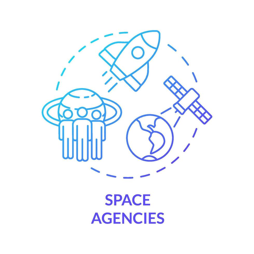 Space agencies blue gradient concept icon. Cosmos exploration missions. Institution example abstract idea thin line illustration. Isolated outline drawing vector