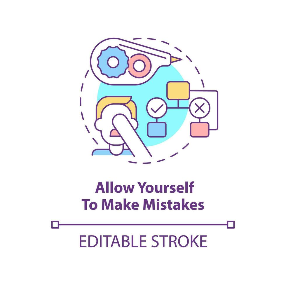 Allow yourself to make mistakes concept icon. Self-care strategy abstract idea thin line illustration. Fear of failure. Isolated outline drawing. Editable stroke. vector