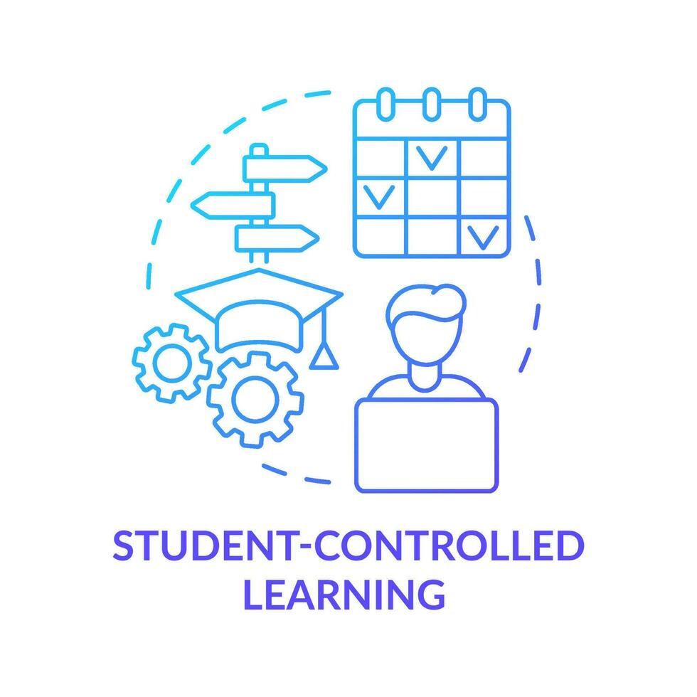 Student controlled learning blue gradient concept icon. Student centered method. Education trend abstract idea thin line illustration. Isolated outline drawing. vector