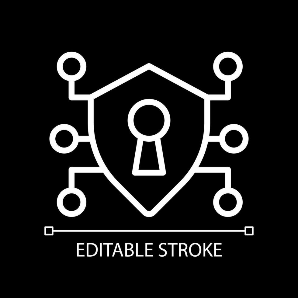 Secure data pixel perfect white linear icon for dark theme. Protecting information from malicious threats. Thin line illustration. Isolated symbol for night mode. Editable stroke. vector