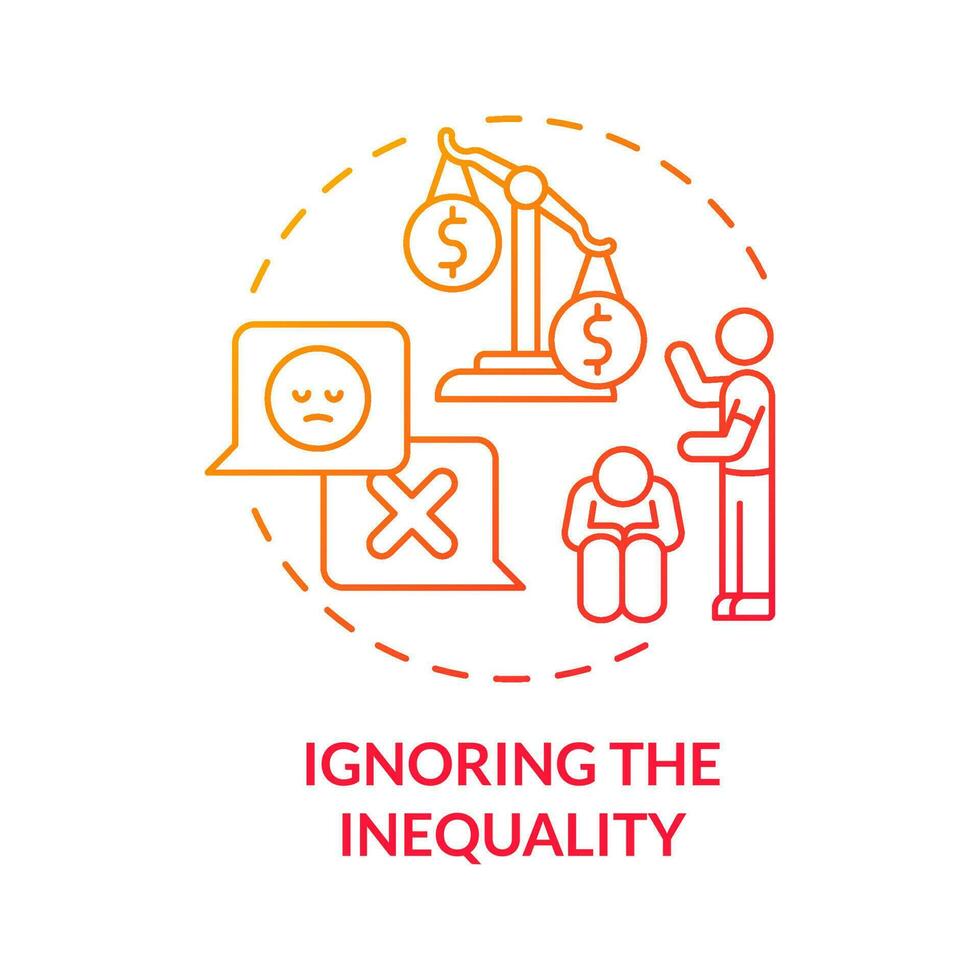Ignoring inequality red gradient concept icon. Discrimination. Disadvantage of social institutions abstract idea thin line illustration. Isolated outline drawing vector