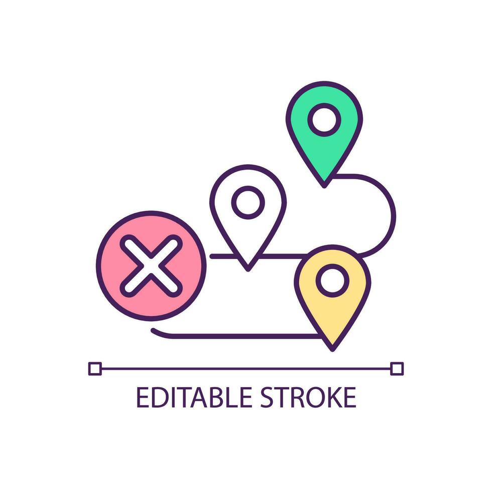 Logistic disruption concept icon. Supply chain. Map pointers. Shipment route abstract idea thin line illustration. Isolated outline drawing. Editable stroke. vector