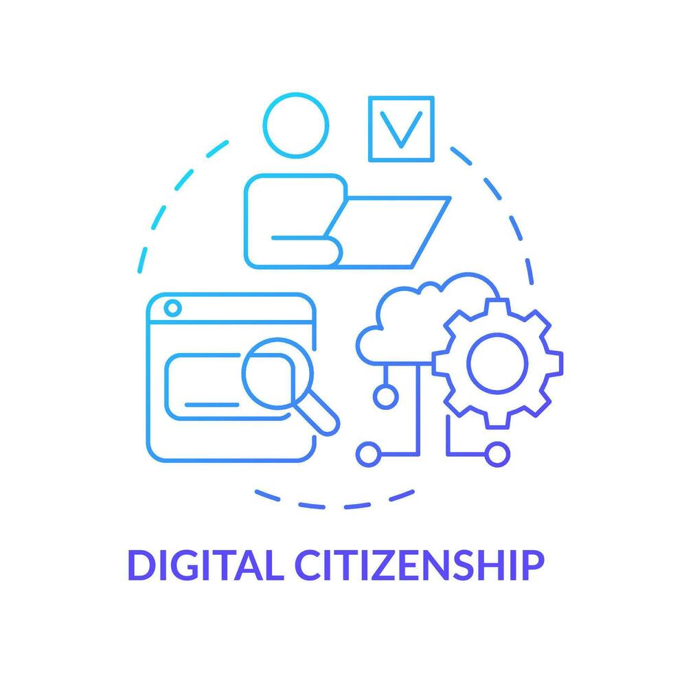 Digital citizenship blue gradient concept icon. Access to online learning resources. Education trend abstract idea thin line illustration. Isolated outline drawing. vector