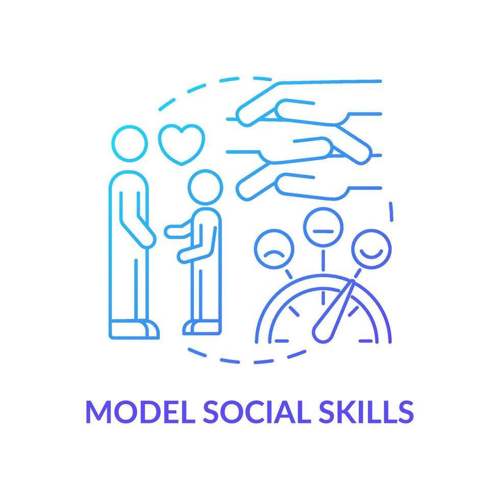 Model social skills blue gradient concept icon. Positive behavior strategy. Trauma informed teaching abstract idea thin line illustration. Isolated outline drawing. vector