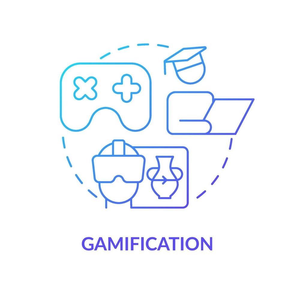 Gamification blue gradient concept icon. Virtual reality for learning. Education trend providing abstract idea thin line illustration. Isolated outline drawing. vector