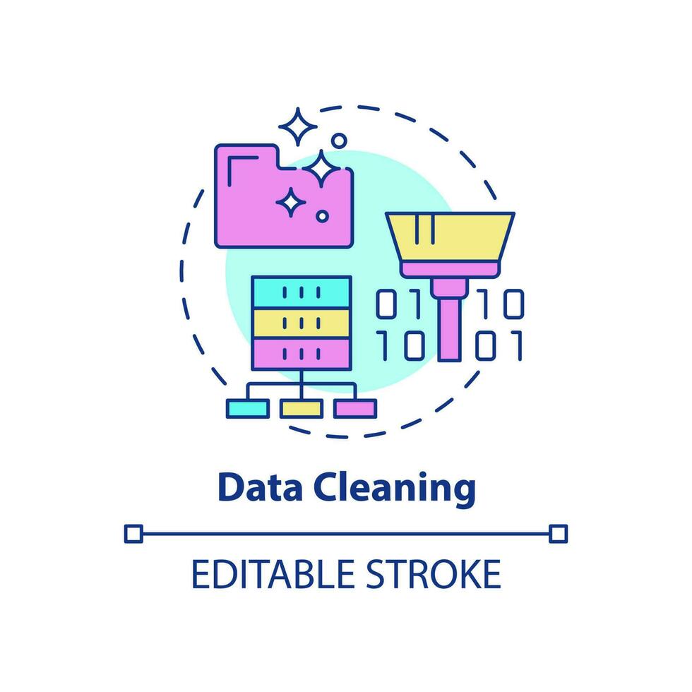 Data cleaning concept icon. Data mining process abstract idea thin line illustration. Updating and erasing information. Isolated outline drawing. Editable stroke. vector