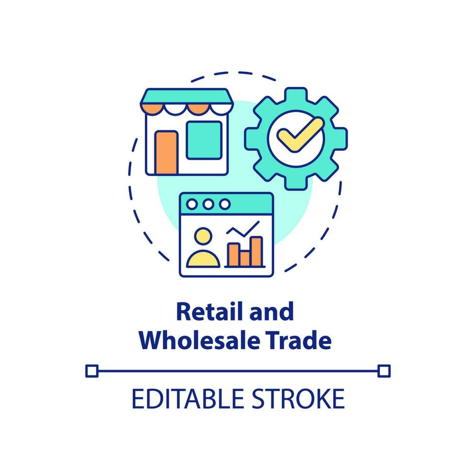 Retail and wholesale trade concept icon. Big data application abstract idea thin line illustration. Customer satisfaction. Isolated outline drawing. Editable stroke. vector