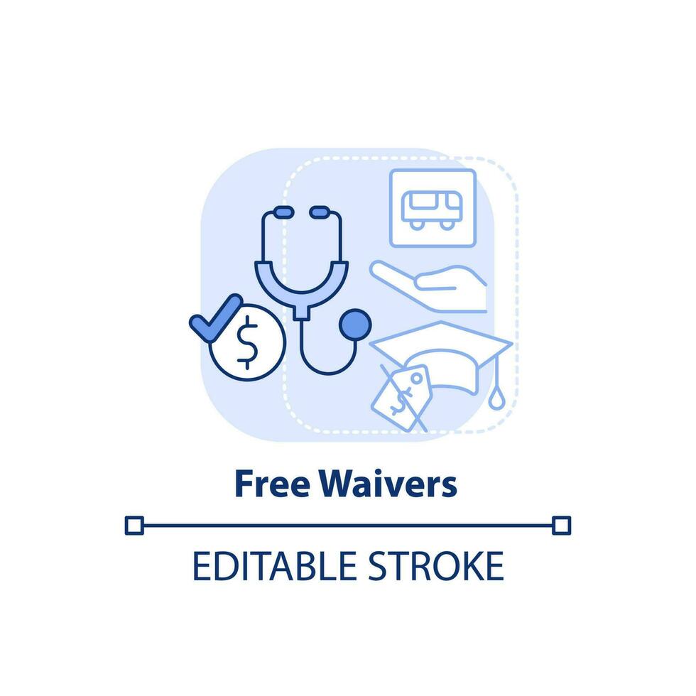 Fee waivers light blue concept icon. Reduced prices for goods. Social assistance abstract idea thin line illustration. Isolated outline drawing. Editable stroke. vector