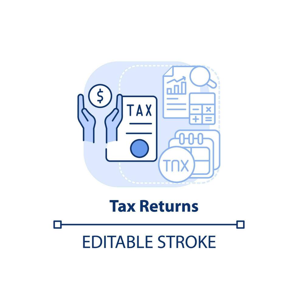 Tax returns light blue concept icon. Financial information. Tax refund. Application abstract idea thin line illustration. Isolated outline drawing. Editable stroke. vector