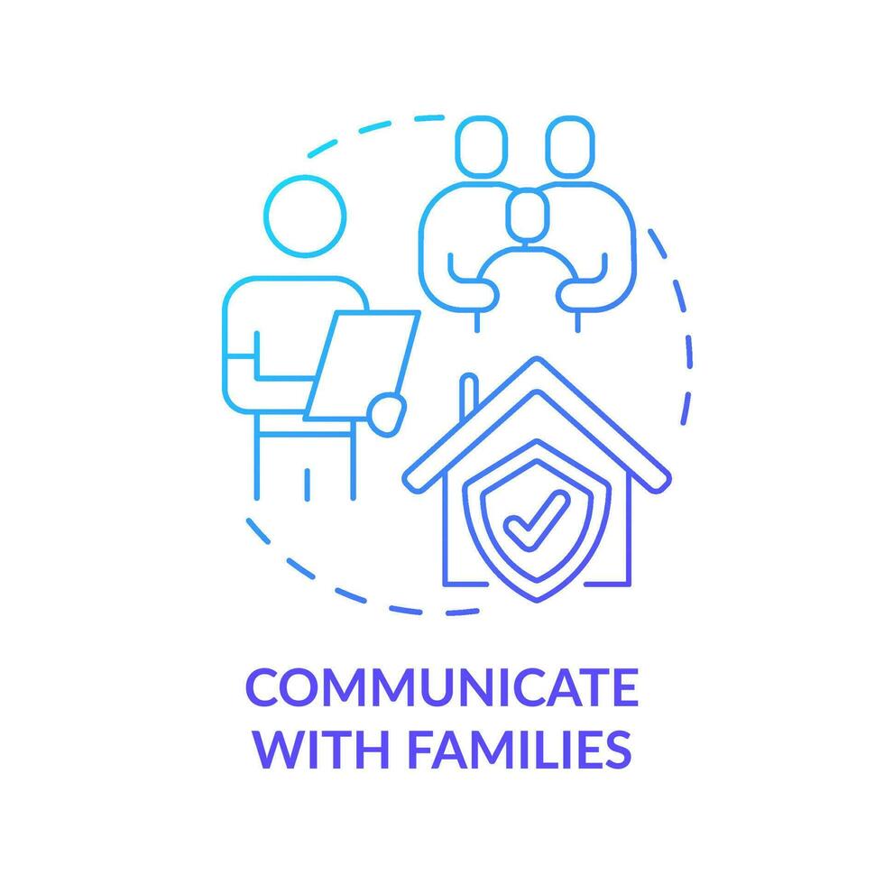 Communicate with families blue gradient concept icon. Trauma informed teaching. Trend in education abstract idea thin line illustration. Isolated outline drawing. vector