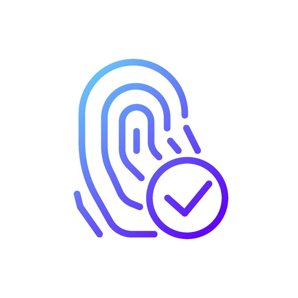 Biometrics pixel perfect gradient linear vector icon. Fingerprint scanning. User identification. Access verification. Thin line color symbol. Modern style pictogram. Vector isolated outline drawing