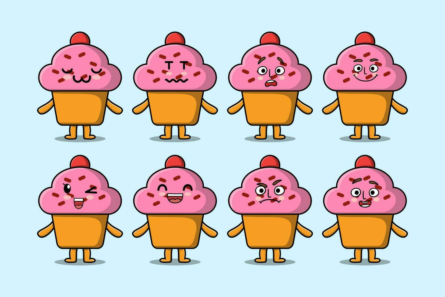 Set kawaii Cupcake cartoon with expressions vector