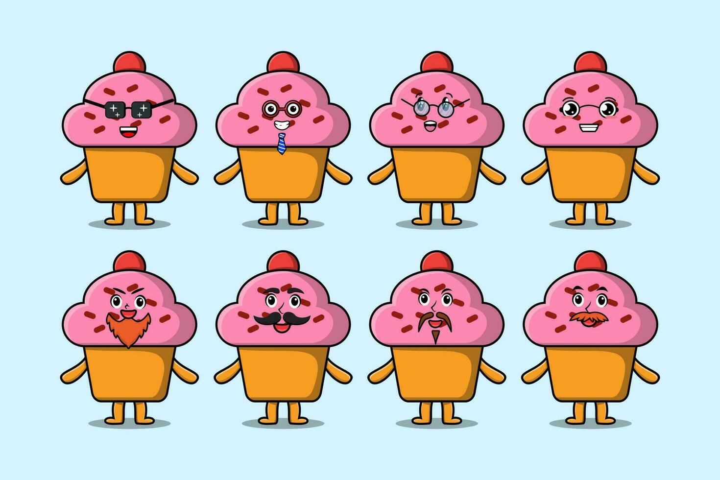Set kawaii Cupcake cartoon with expressions vector