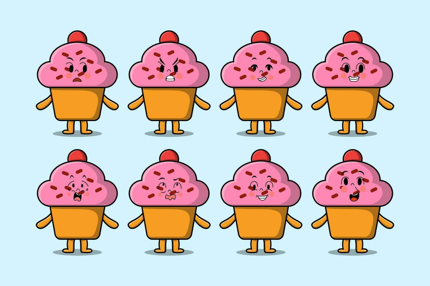 Set kawaii Cupcake cartoon with expressions vector