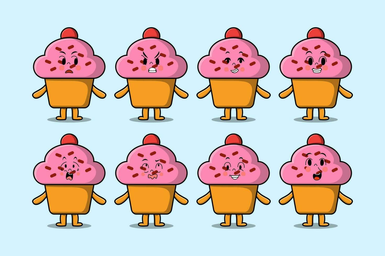 Set kawaii Cupcake cartoon with expressions vector