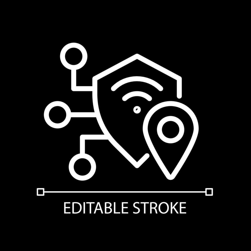 VPN pixel perfect white linear icon for dark theme. Virtual private network. Encrypt internet traffic. Thin line illustration. Isolated symbol for night mode. Editable stroke. vector