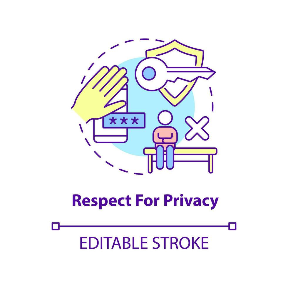 Respect for privacy concept icon. Image of healthy relationships abstract idea thin line illustration. Limiting access. Isolated outline drawing. Editable stroke. vector