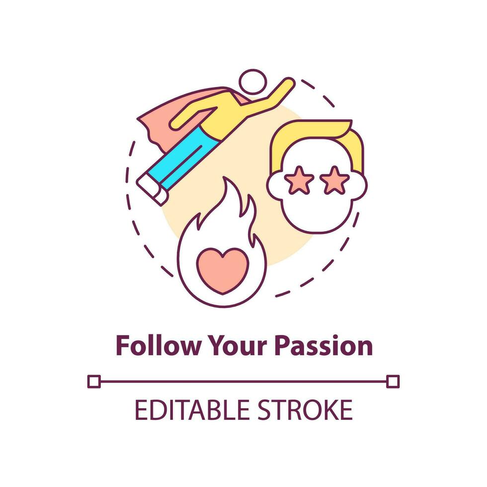 Follow your passion concept icon. Activity for self love abstract idea thin line illustration. Enthusiasm and motivation. Isolated outline drawing. Editable stroke. vector