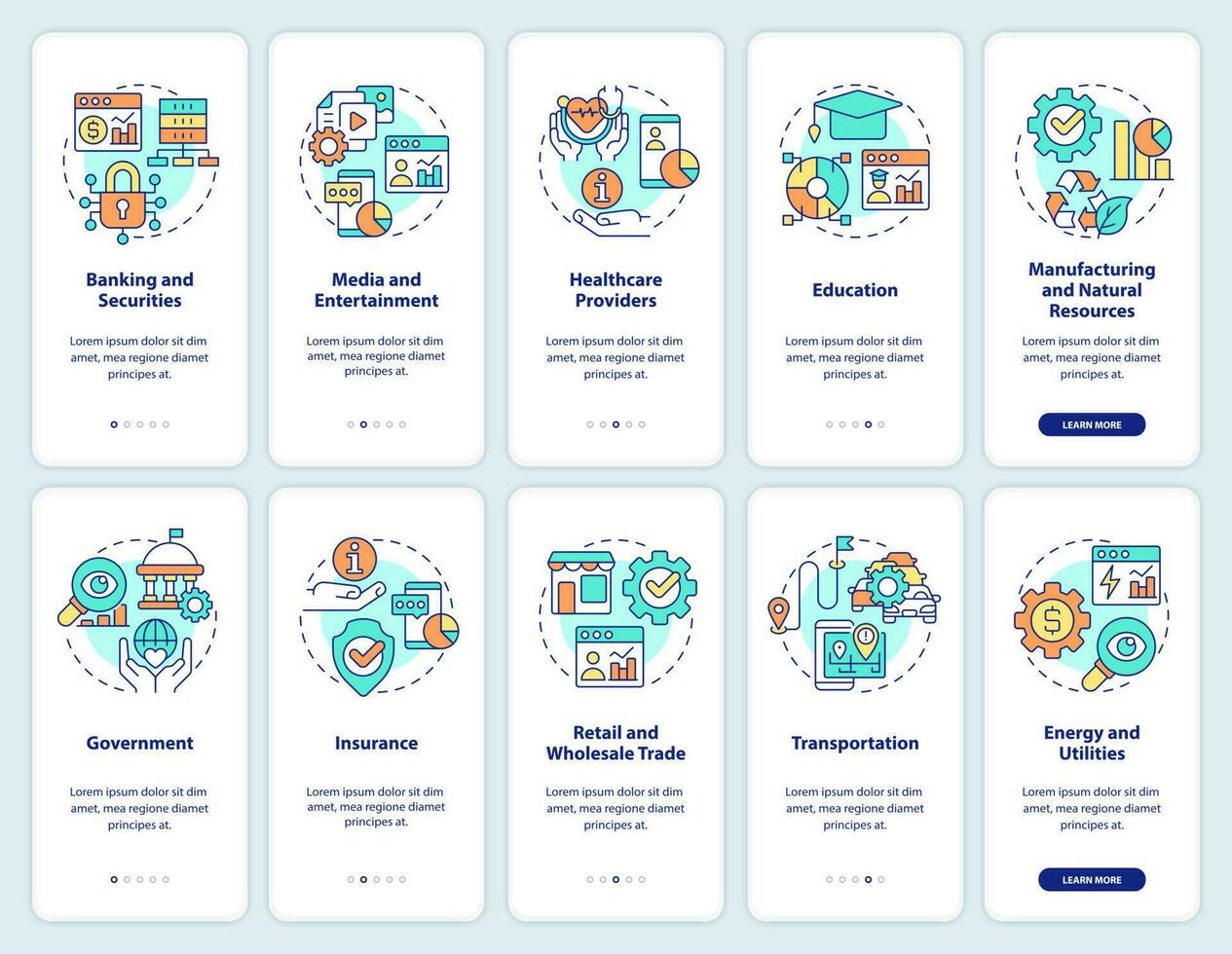 Big data applications onboarding mobile app screen set. Digitalization walkthrough 5 steps graphic instructions pages with linear concepts. UI, UX, GUI template. vector