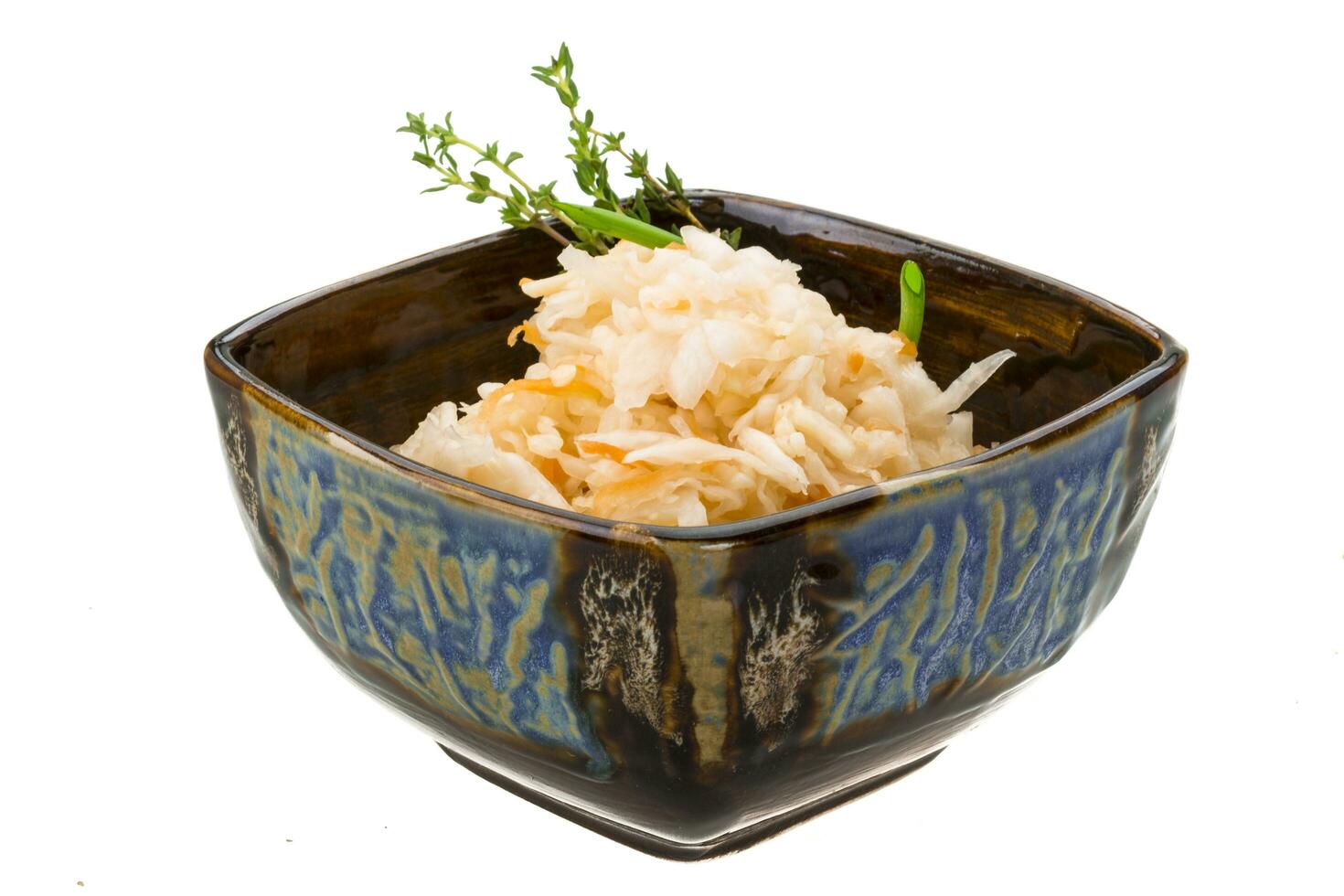 Fermented cabbage dish view photo