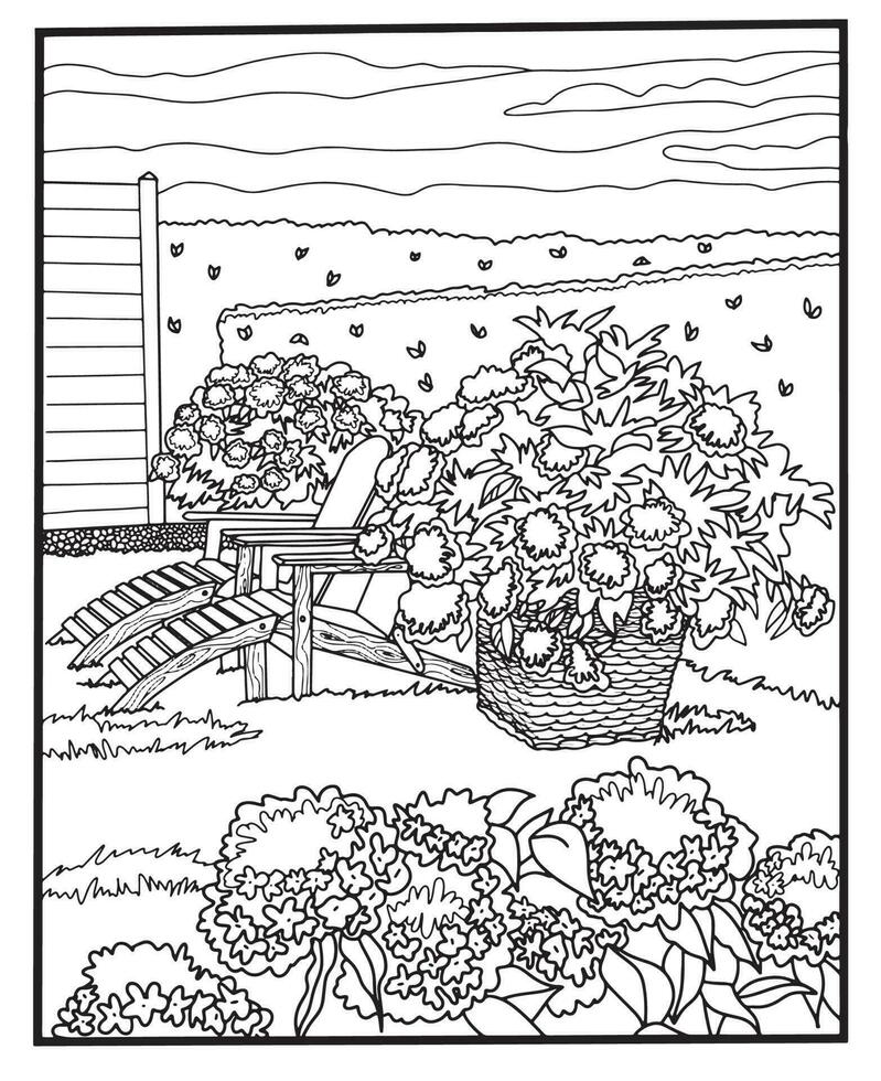 Coloring book. Illustration for coloring with garden flowers. Art line. Art therapy. Black and white vector background.