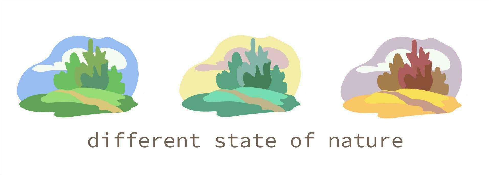 Nature. Set Cute vector illustration of landscape natural background with trees.
