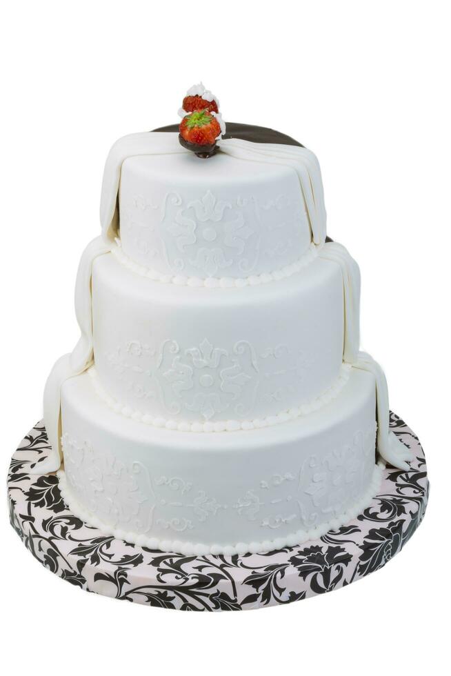 Wedding cake on white background photo