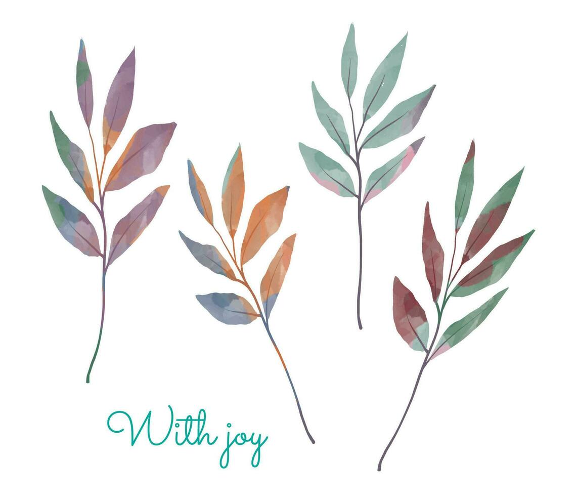 Set of handpainted watercolor vector plants and leaves.Design element for summer wedding, spring congratulation card. Perfect floral elements for save the date card. Unique artwork for your design.