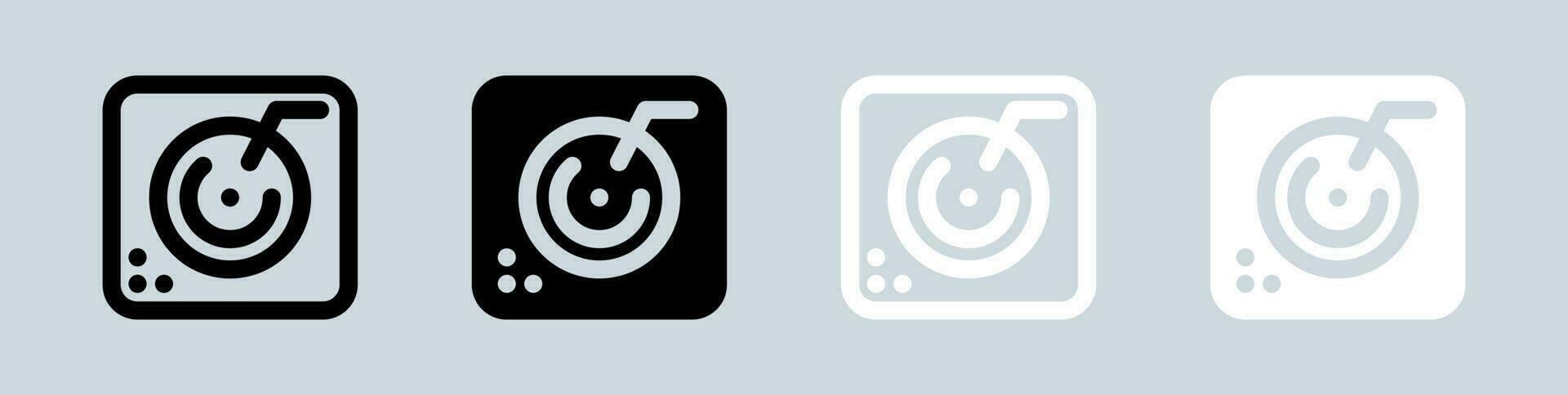 Turntable icon set in black and white. Dj signs vector illustration.