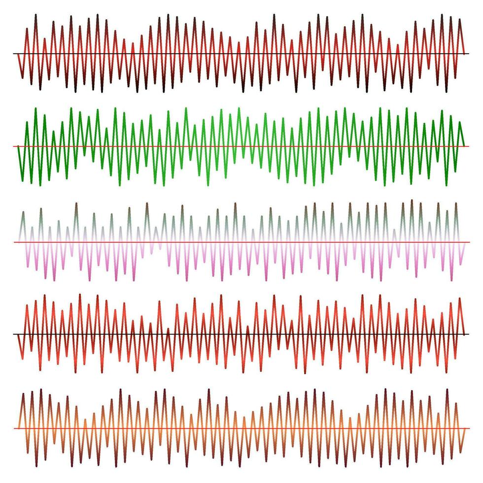 conjunto de vectores de ondas de sonido. ecualizador de sonido ondas de sonido y audio aisladas sobre fondo negro.