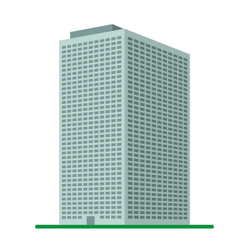 A modern high-rise building on a white background. View of the building from the bottom. Isometric vector illustration.