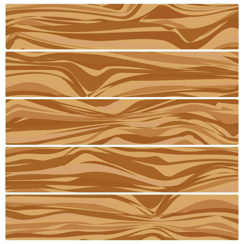 Five wooden boards. Vector abstract wood texture in flat design.