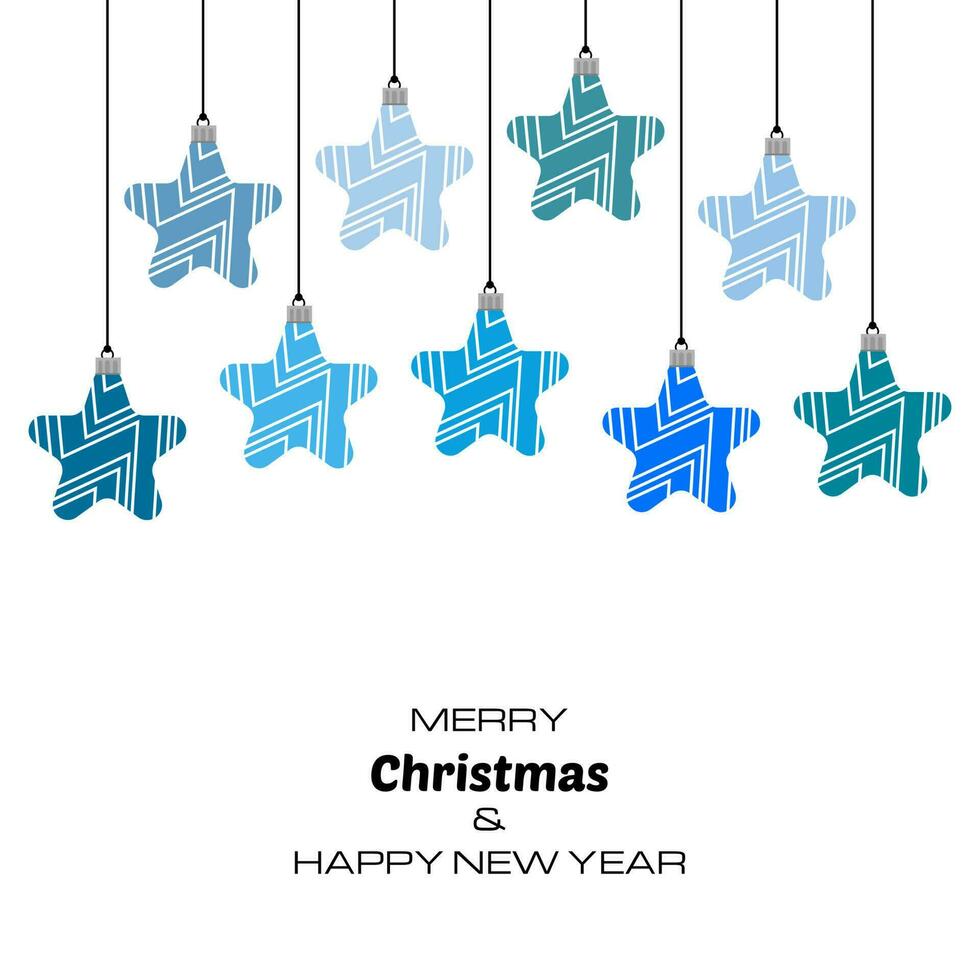 Merry Christmas and Happy New Year background with blue christmas balls. Vector background for your greeting cards, invitations, festive posters.