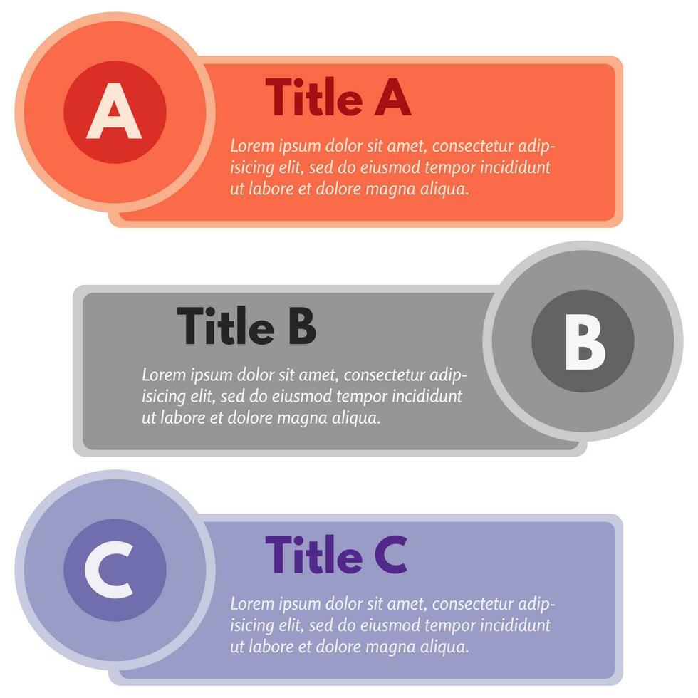 Set of three horizontal colorful options banners. Step by step infographic design template. Vector illustration