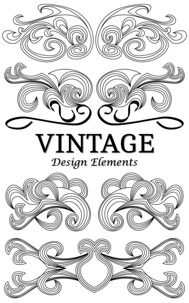 Set of vintage floral elements for design. vector