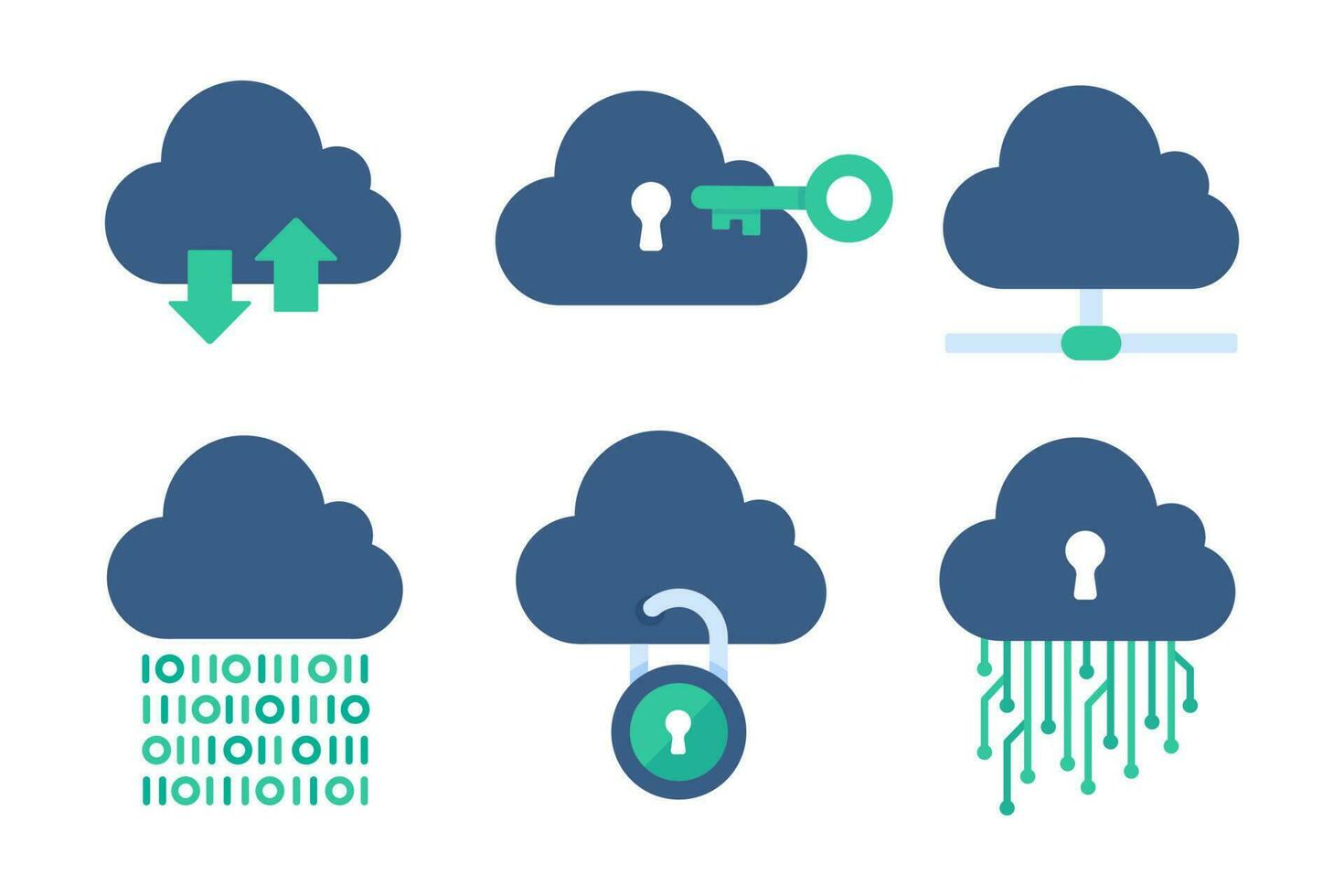 Cloud Computing. The padlock that locks the clouds. The concept of preventing data loss on the network. vector
