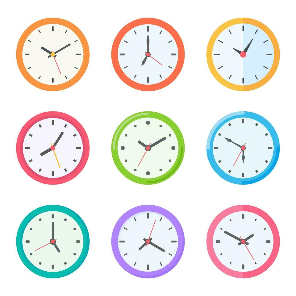 The round clock face shows the scheduled time. vector