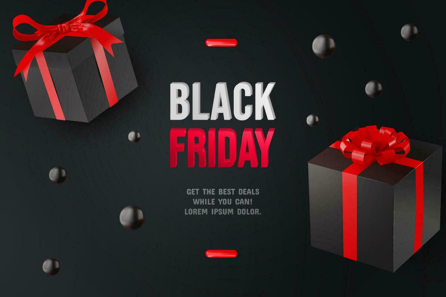 Black friday gifts and letters background black and red color 3d realistic vector