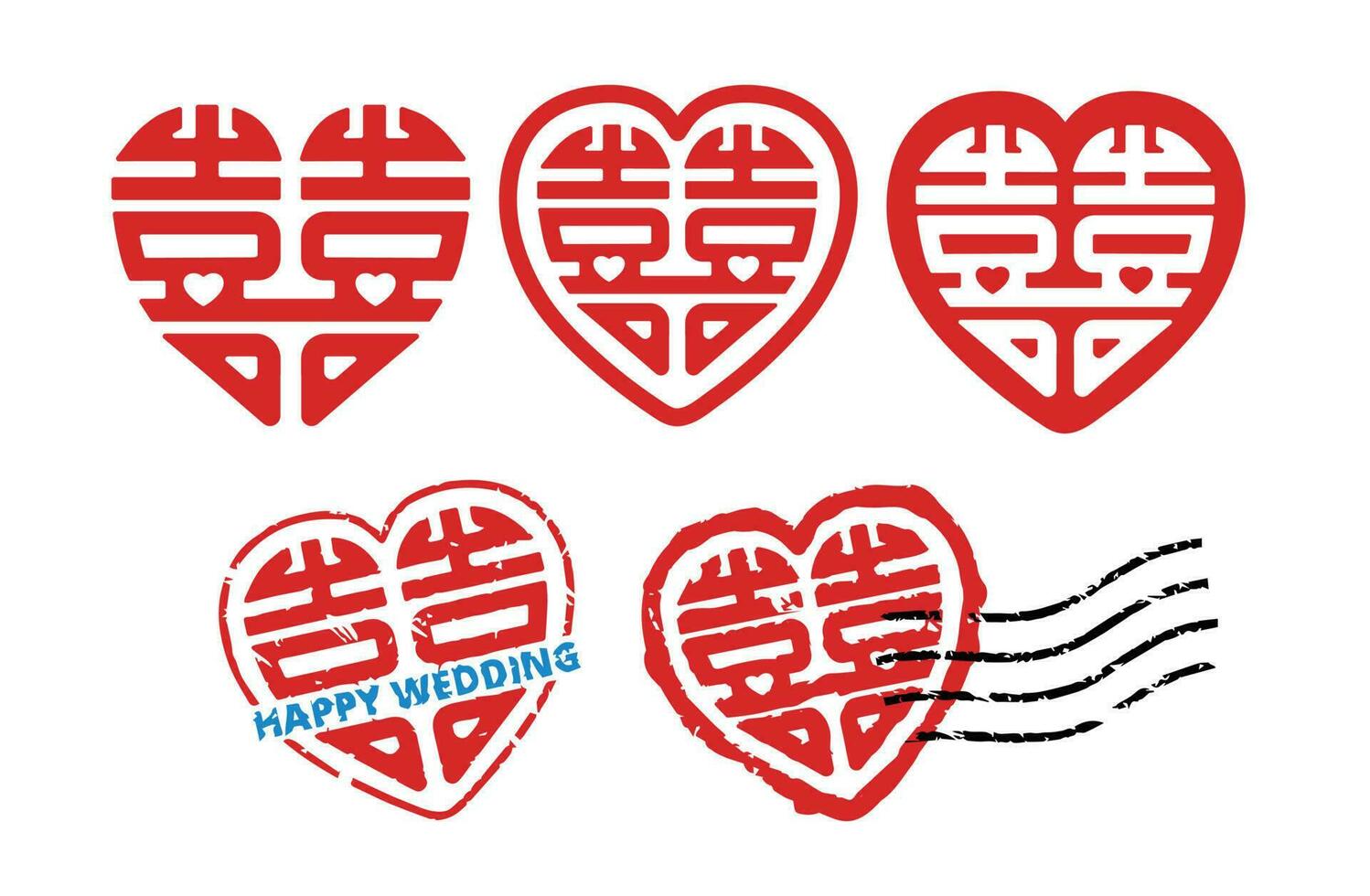 double happiness rubber stamp, Chinese character Xi , used as a decoration and symbol of marriage. vector