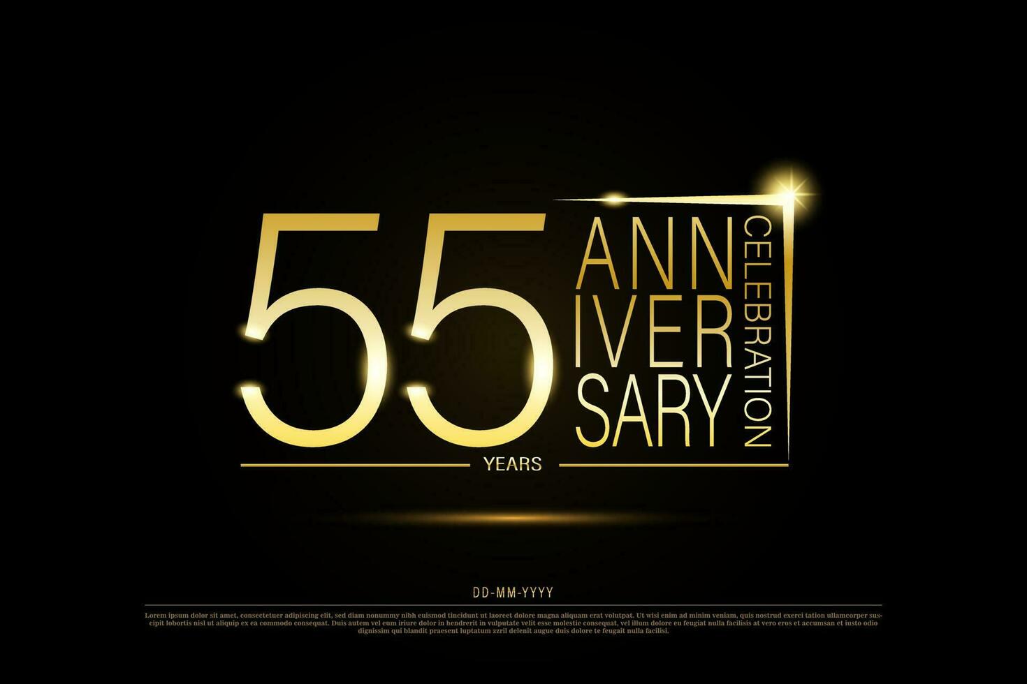 55years golden anniversary gold logo on black background, vector design for celebration.