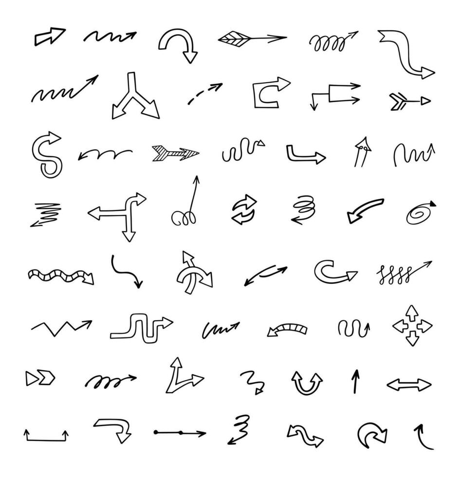 Vector set of hand drawn arrows, elements for presentation